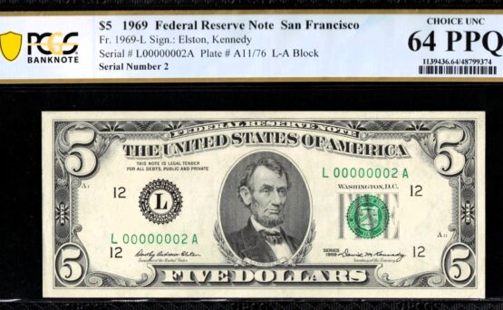 1969 $5 FRN L00000002A 64Q