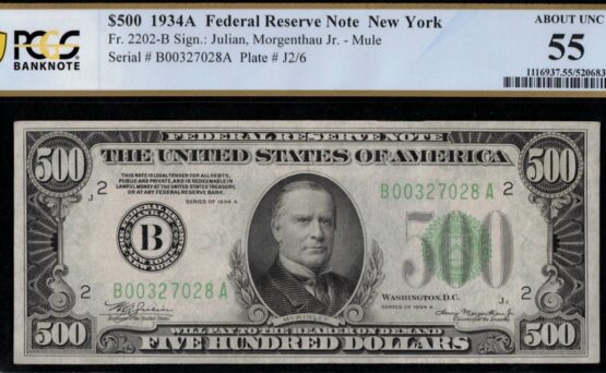 1934A $500 FRN N YORK P.C.G.S #55