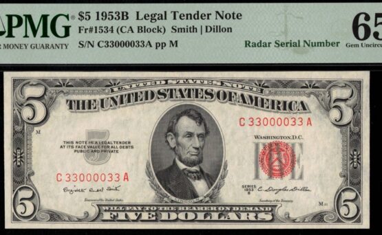1953B $5 L.T C33000033A 65EPQ