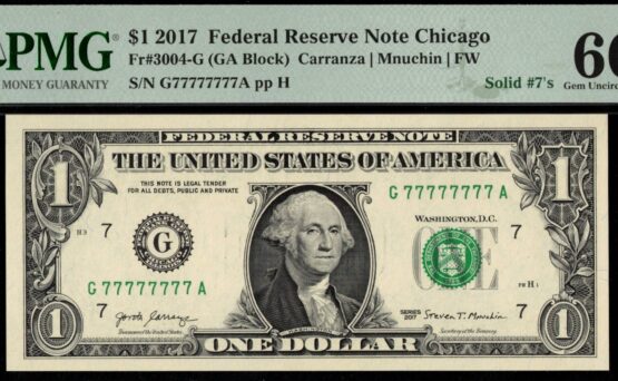 2017 $1 FRN G77777777A #66Q