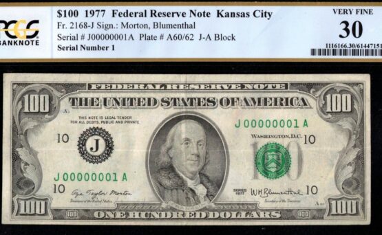 1977 $100 FRN J00000001A #30