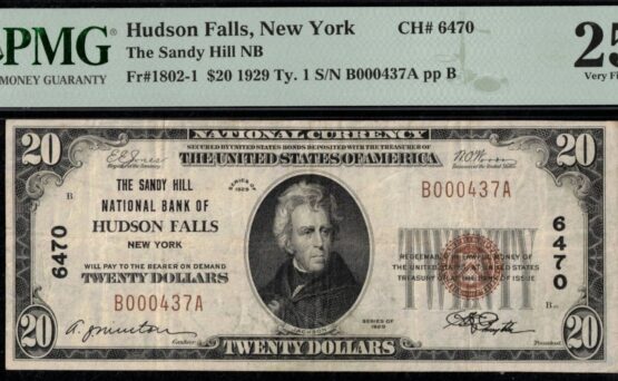 1929 $20 NB HUDSON FALLS NY
