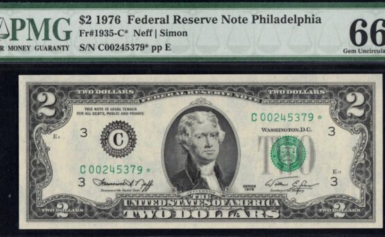 1976 $2 FRN PHILA STAR 66EPQ
