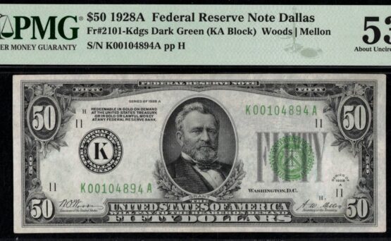 1928A $50 FRN DALLAS P.M.G #53