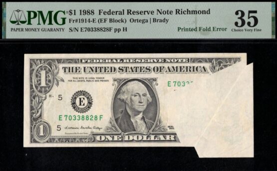 1988 $1 FRN "PRINTED FOLD" 35