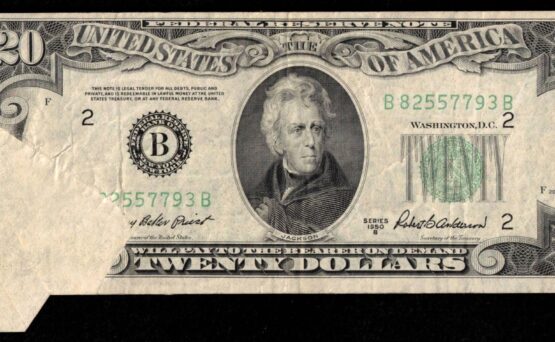 1950B $20 FRN DOUBLE FOLD VF