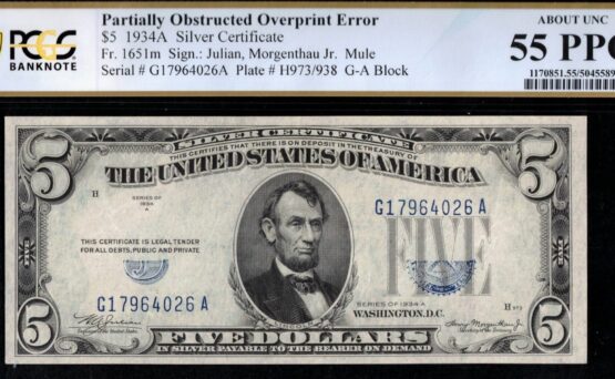 1934A $5 S.C OBSTRUCTION 55Q