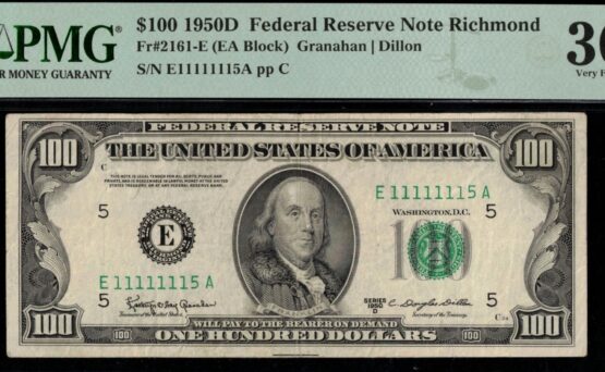 1950D $100 FRN E11111115A 30Q