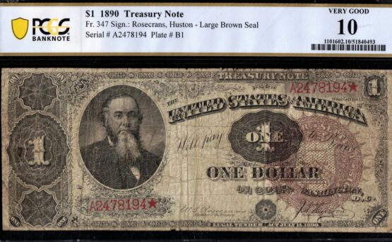 1890 $1 T.N A2478194 P.C.G.S #10
