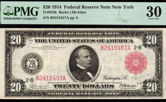 FR-953B 1914 $20 FRN N.Y P.M.G #30