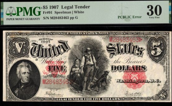 FR-91 1907 $5 WOODCHOPPER #30