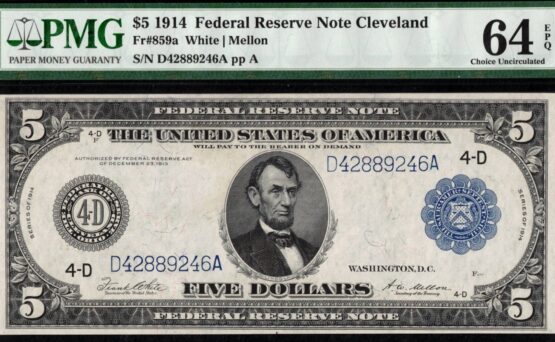 FR-859A 1914 $5 CLEVELAND 64Q