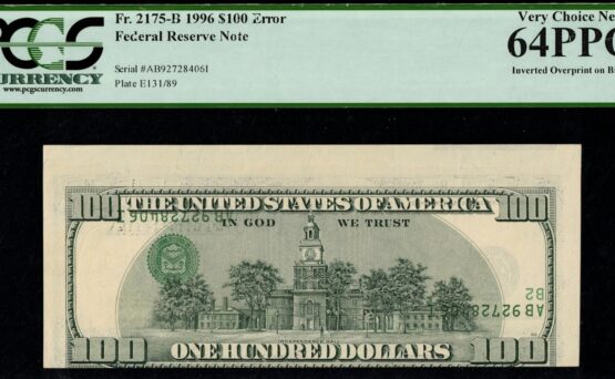 1996 $100 "INVERTED 3RD ON REVERSE"