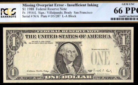1988 $1 FRN MISSING PRINT 66Q
