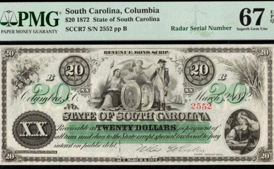 1872 $20 SOUTH CAROLINA RADAR
