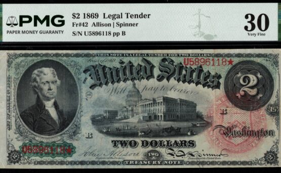 FR-42 1869 $2 L.T P.M.G #30