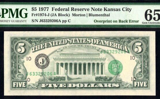 1977 $5 FRN 3RD ON REVERSE 65Q