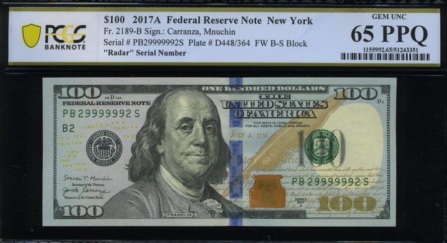 2017A $100 FRN PB29999992S 65Q