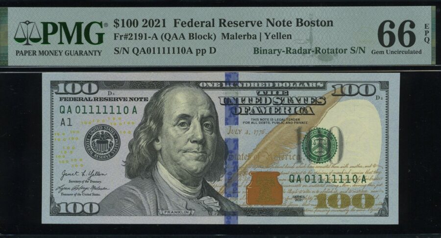 2021 $100 FRN A01111110A 66Q