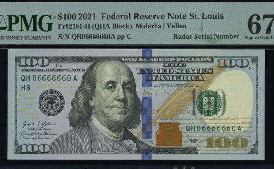 2021 $100 FRN QH06666660A 67Q