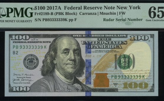 2017A $100 FRN PB93333339K 65Q