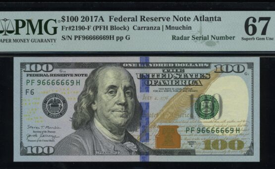 2017A $100 FRN PF96666669H 67Q