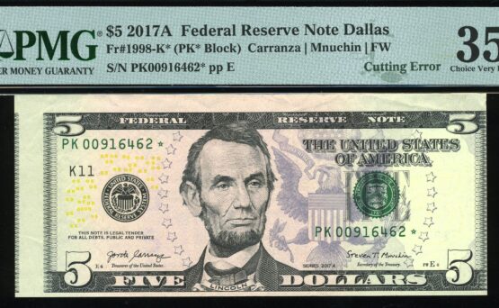 2017A $5 FRN DALLAS ERROR #35