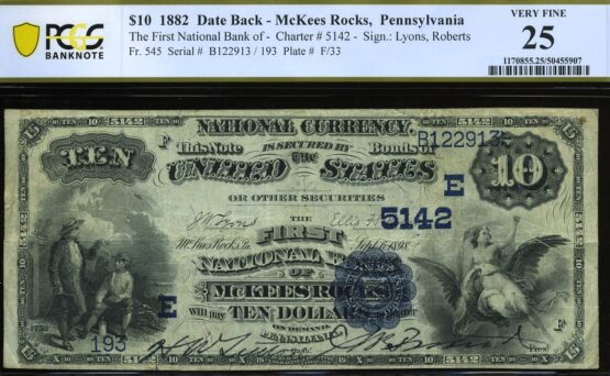 1882 DB $10 Mc-KEES ROCKS PA