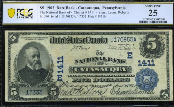 1902 $5 NB OF CATASAUQUA PA