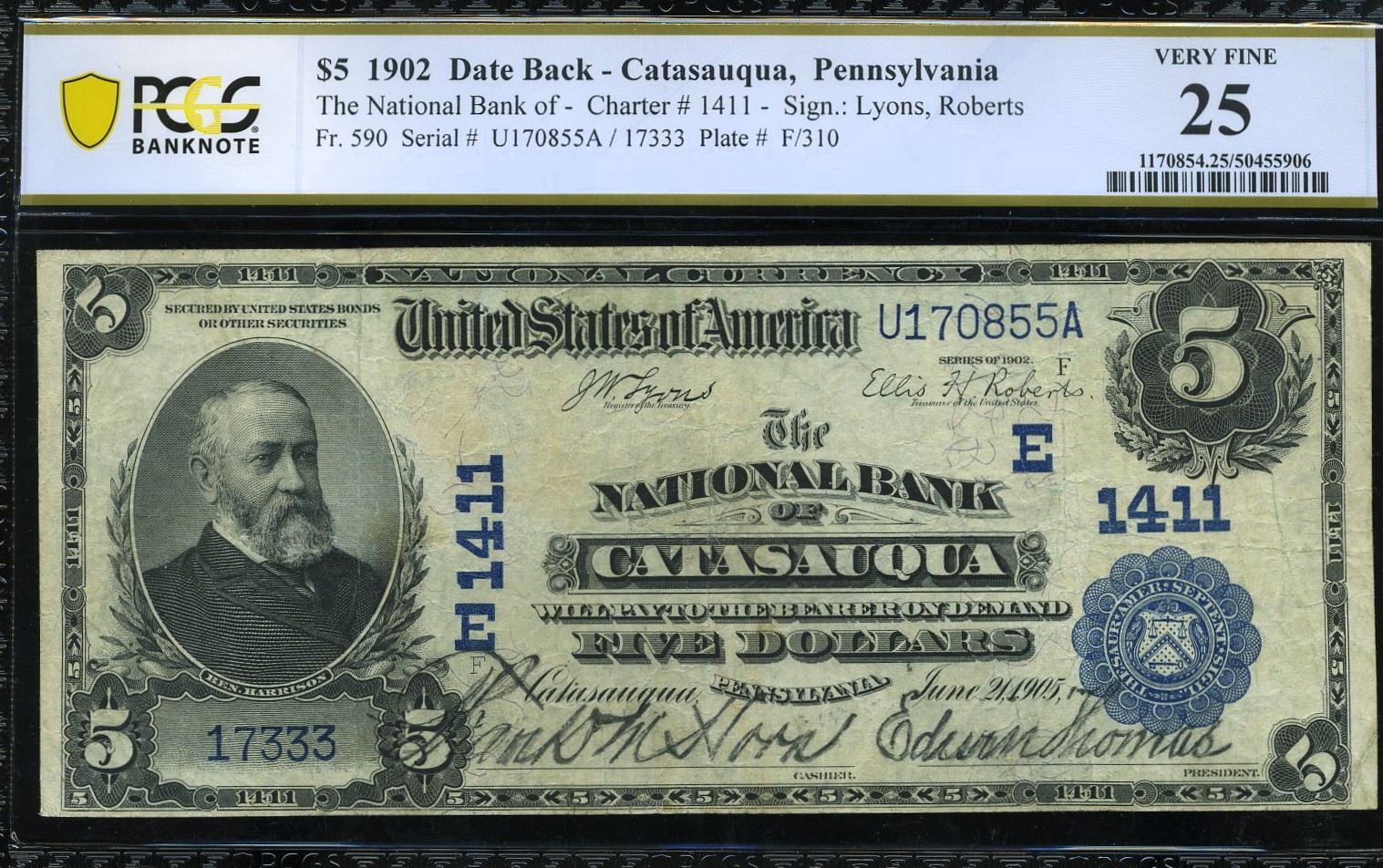1902 $5 NB OF CATASAUQUA PA