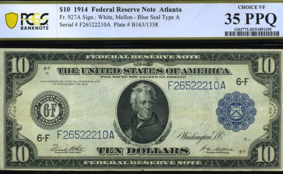 FR-927A 1914 $10 FRN ATLANTA 35Q