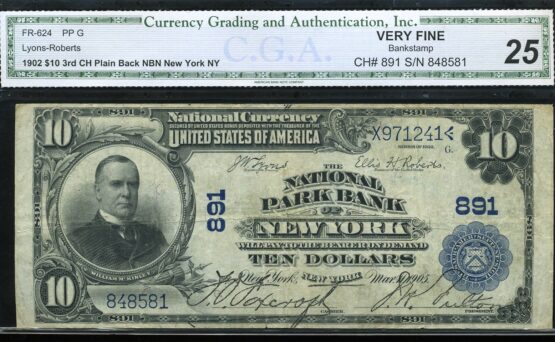 1902 $10 NAT PARK BANK NY #25