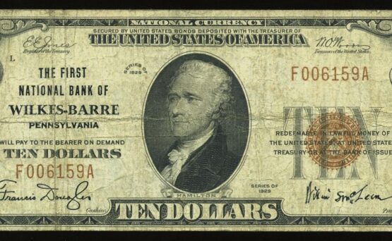 1929 $10 NB OF WILKES BARRE PA