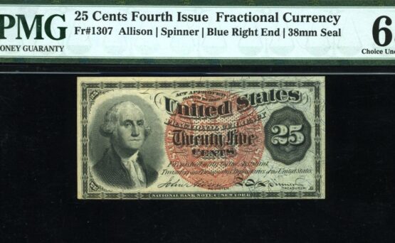 FR‑1307 25 Cent Fourth Issue PMG 63EPQ