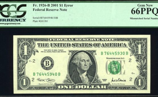 2001 $1 FRN MIS-MATCH #SN 66Q