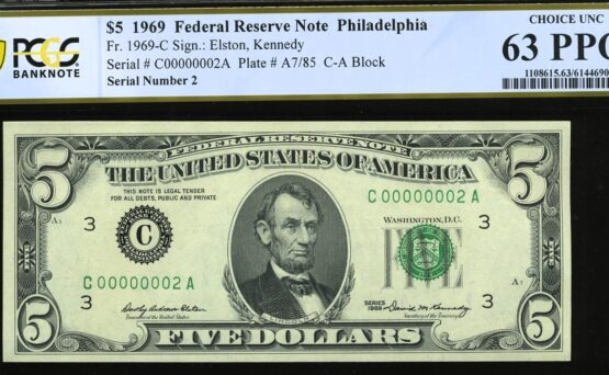 1969 $5 FRN C00000002A 63Q