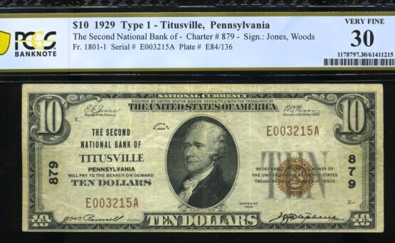 1929 $10 2ND NB OF TITUSVILLE PA