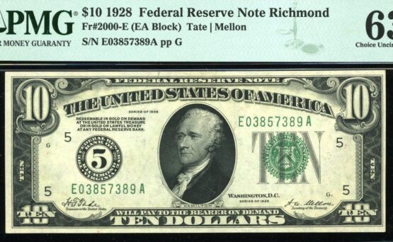 1928 $10 FRN E03857389A #63Q