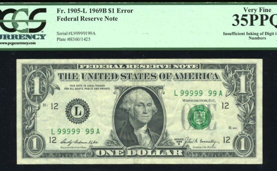 1969B $1 FRN "SOLID NINES ERROR"