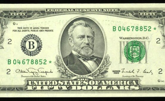 1990 $50 FRN B-STAR GEM