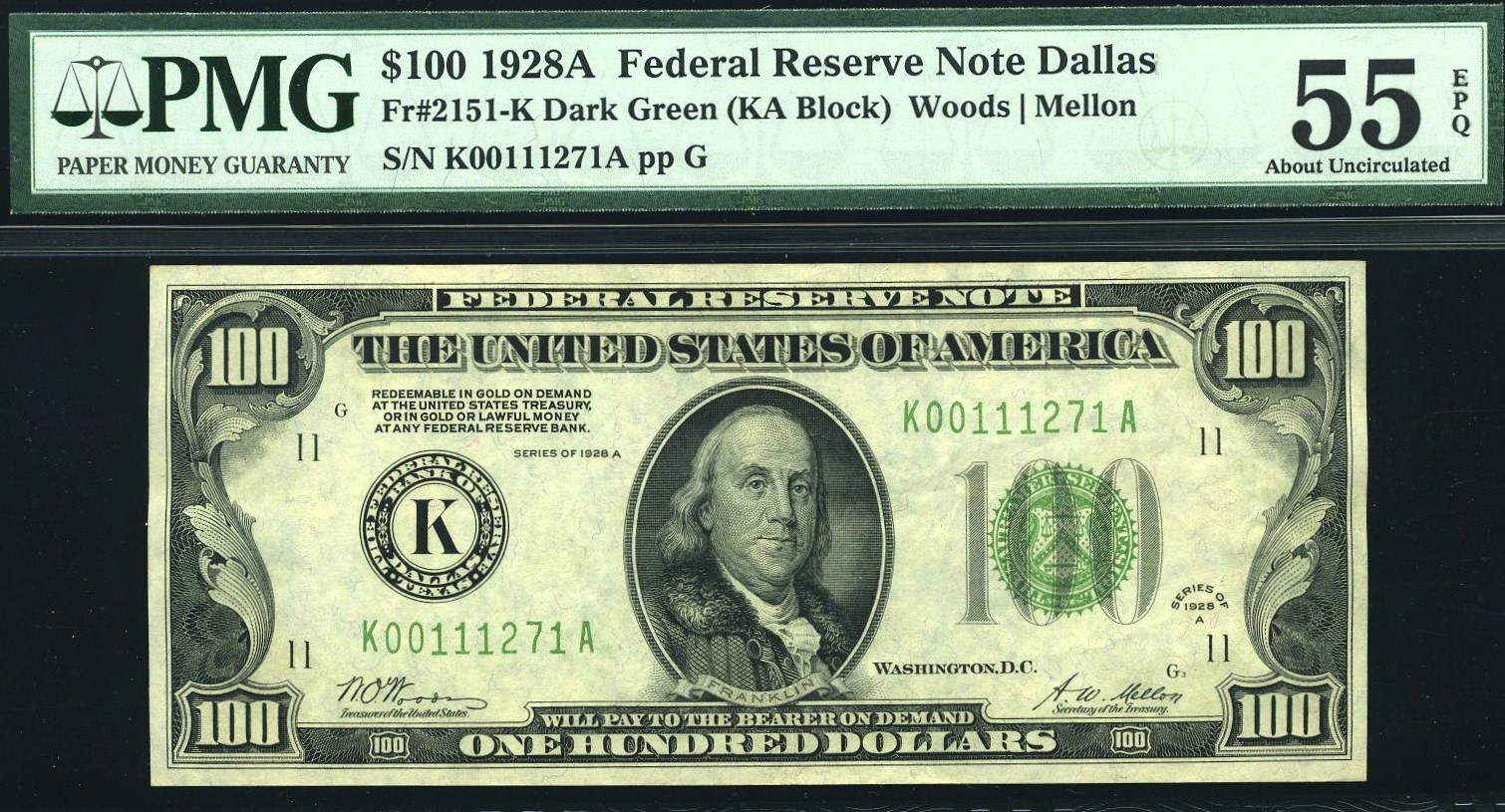 1928A $100 FRN DALLAS #55Q