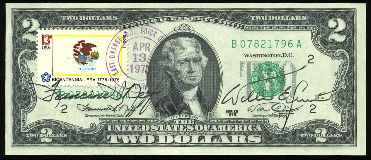 1976 $2 DOUBLE AUTOGRAPHED CANCEL