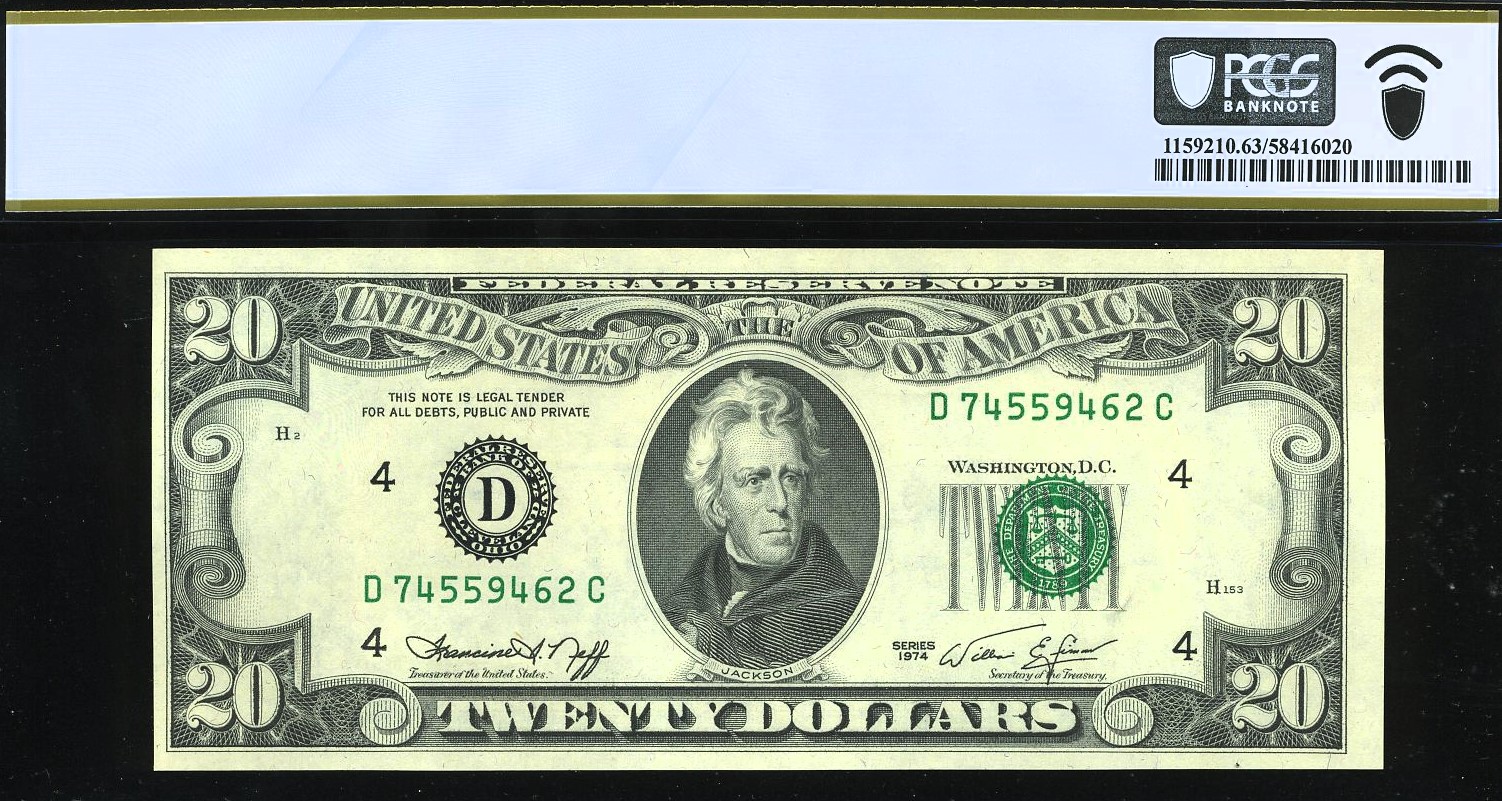 1974 $20 FRN FNT TO BCK OFFSET
