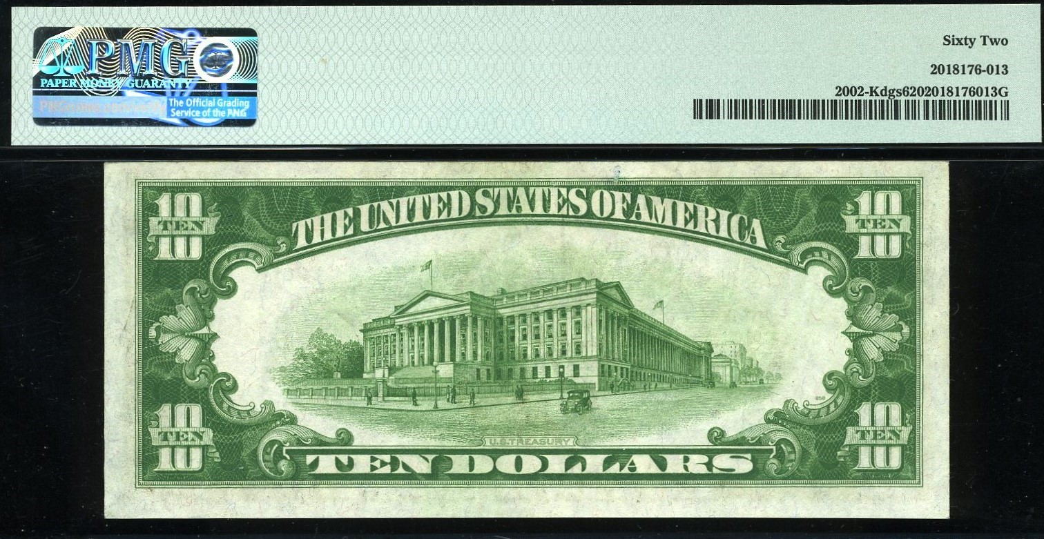 1928B $10 FRN DALLAS P.M.G #62