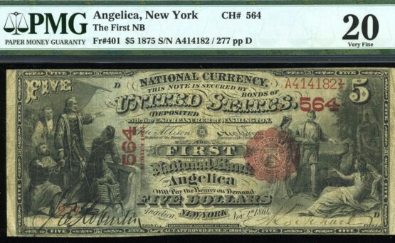 1875 $5 1ST NB OF ANGELICA NY