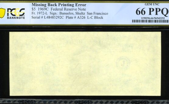 1969C $5 FRN MISSING 1ST #66Q