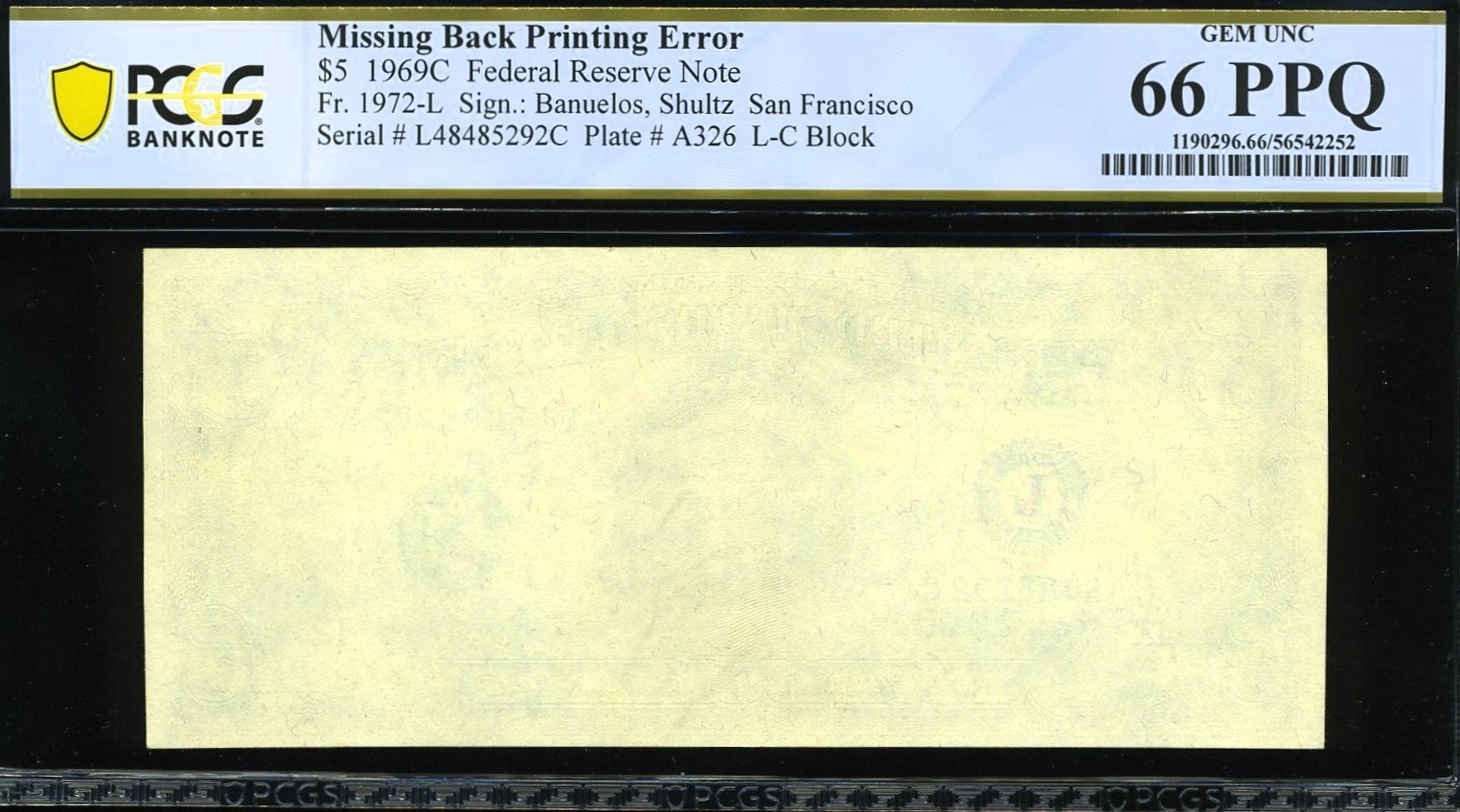 1969C $5 FRN MISSING 1ST #66Q