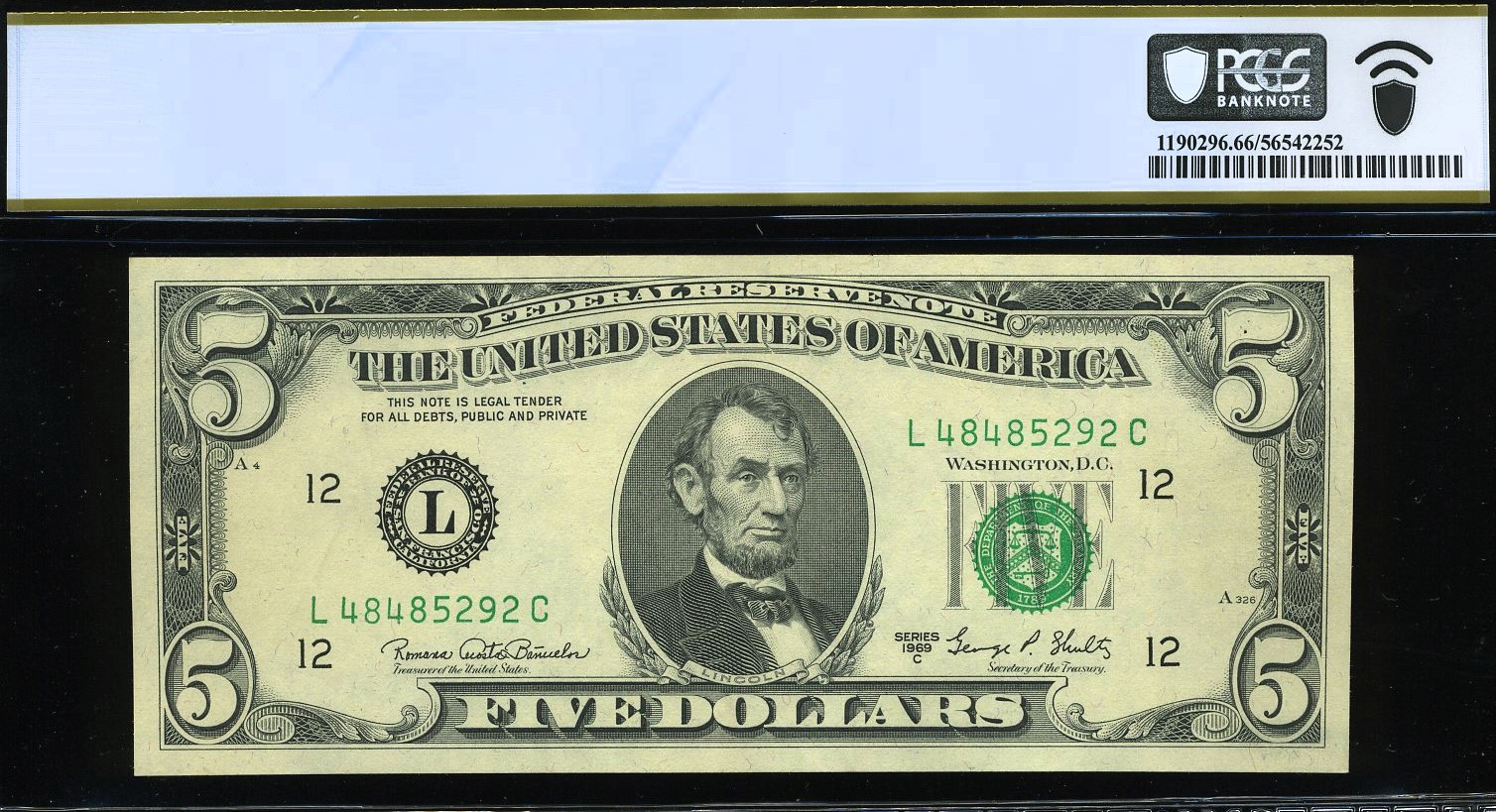 1969C $5 FRN MISSING 1ST #66Q