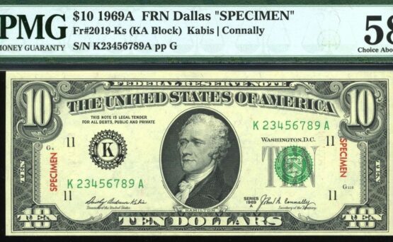 1969A $10 SPECIMEN K23456789 58Q