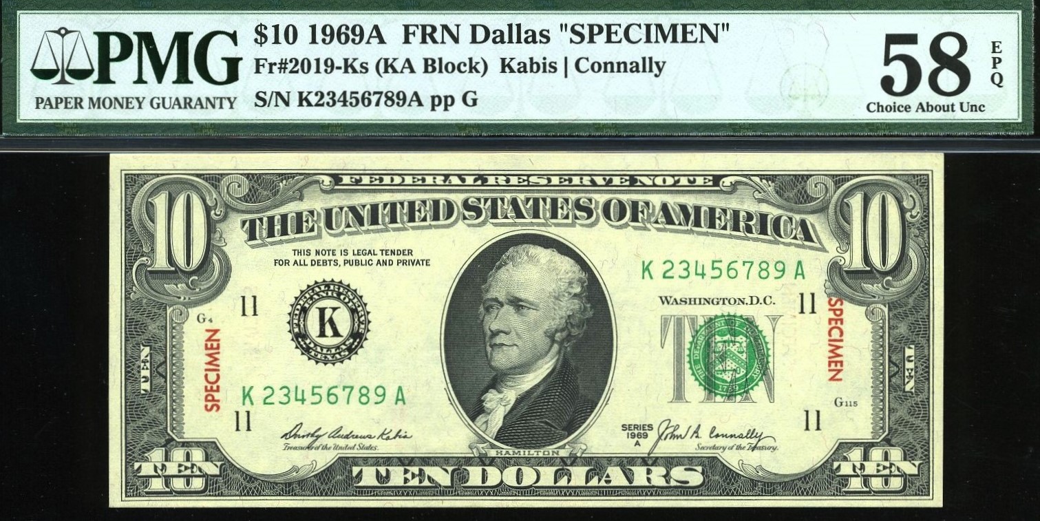 1969A $10 SPECIMEN K23456789 58Q